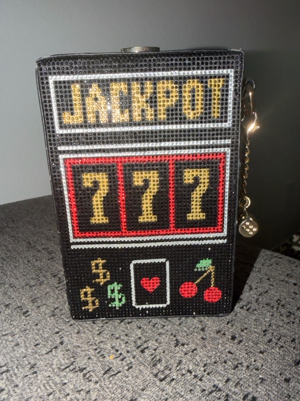 Beaded Jackpot Clutch with Removable Strap with Gold Charm